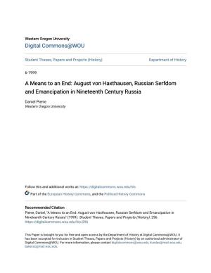 August Von Haxthausen, Russian Serfdom and Emancipation in Nineteenth Century Russia