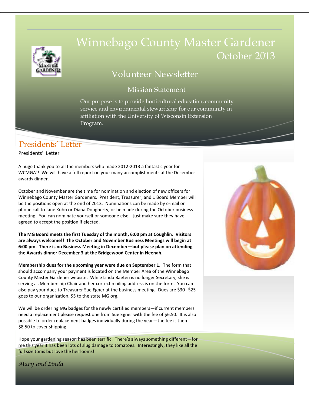 October 2013 Volunteer Newsletter