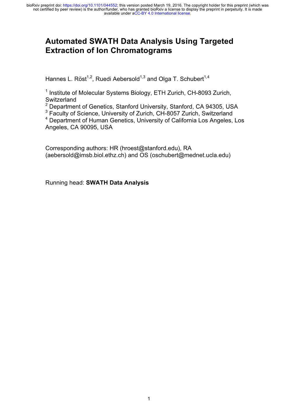 Automated SWATH Data Analysis Using Targeted Extraction of Ion Chromatograms