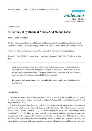 A Convenient Synthesis of Amino Acid Methyl Esters