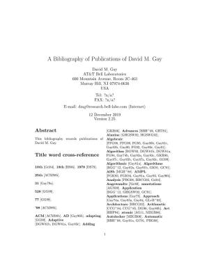 A Bibliography of Publications of David M. Gay