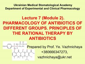Pharmacology of Antibiotics of Different Groups