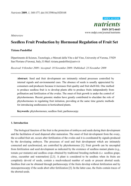 Seedless Fruit Production by Hormonal Regulation of Fruit Set