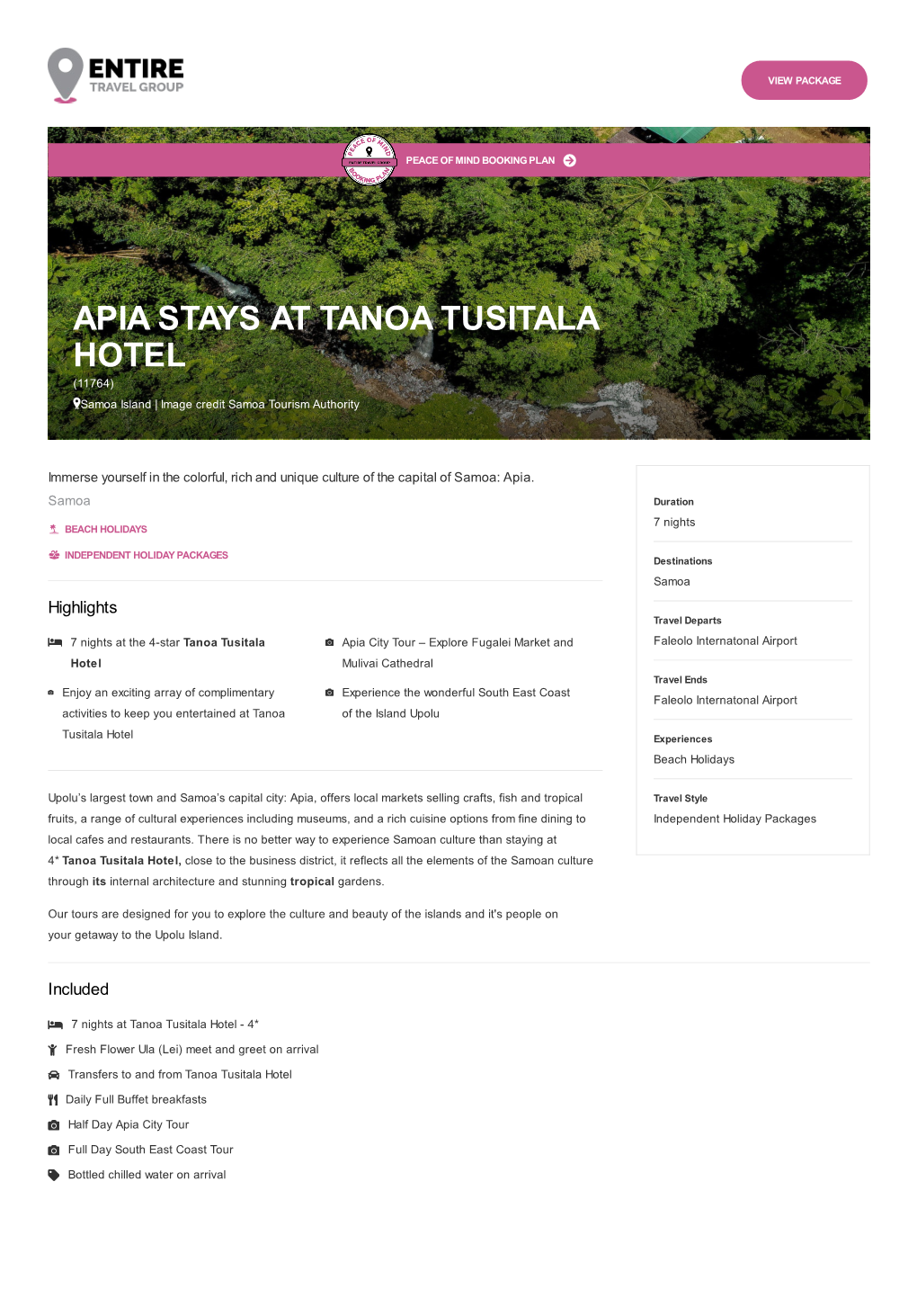 APIA STAYS at TANOA TUSITALA HOTEL (11764) Samoa Island | Image Credit Samoa Tourism Authority