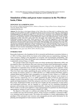 Simulation of Blue and Green Water Resources in the Wei River Basin, China