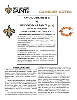 NFC Wild Card Notes Vs Bears.Pub