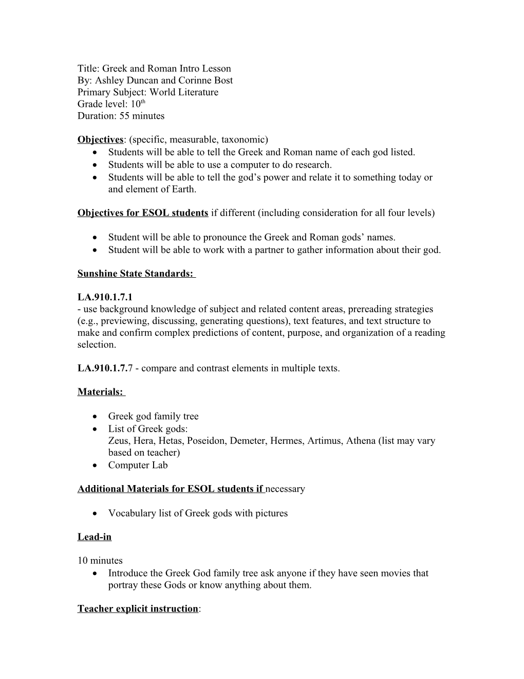 Name: Lesson Plan Template
