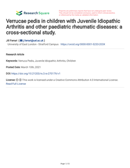 Verrucae Pedis in Children with Juvenile Idiopathic Arthritis and Other Paediatric Rheumatic Diseases: a Cross-Sectional Study