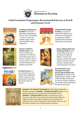Faith Formation Programmes Recommended for Use at Parish and Deanery Level