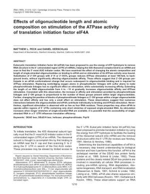 Effects of Oligonucleotide Length and Atomic Composition on Stimulation of the Atpase Activity of Translation Initiation Factor Eif4a