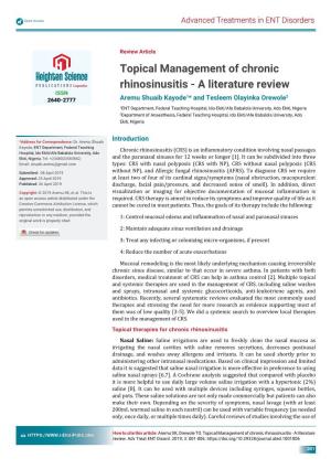 Topical Management of Chronic Rhinosinusitis