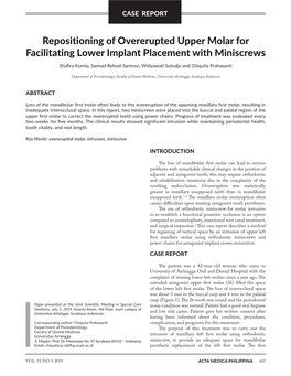 Repositioning of Overerupted Upper Molar for Facilitating Lower Implant Placement with Miniscrews