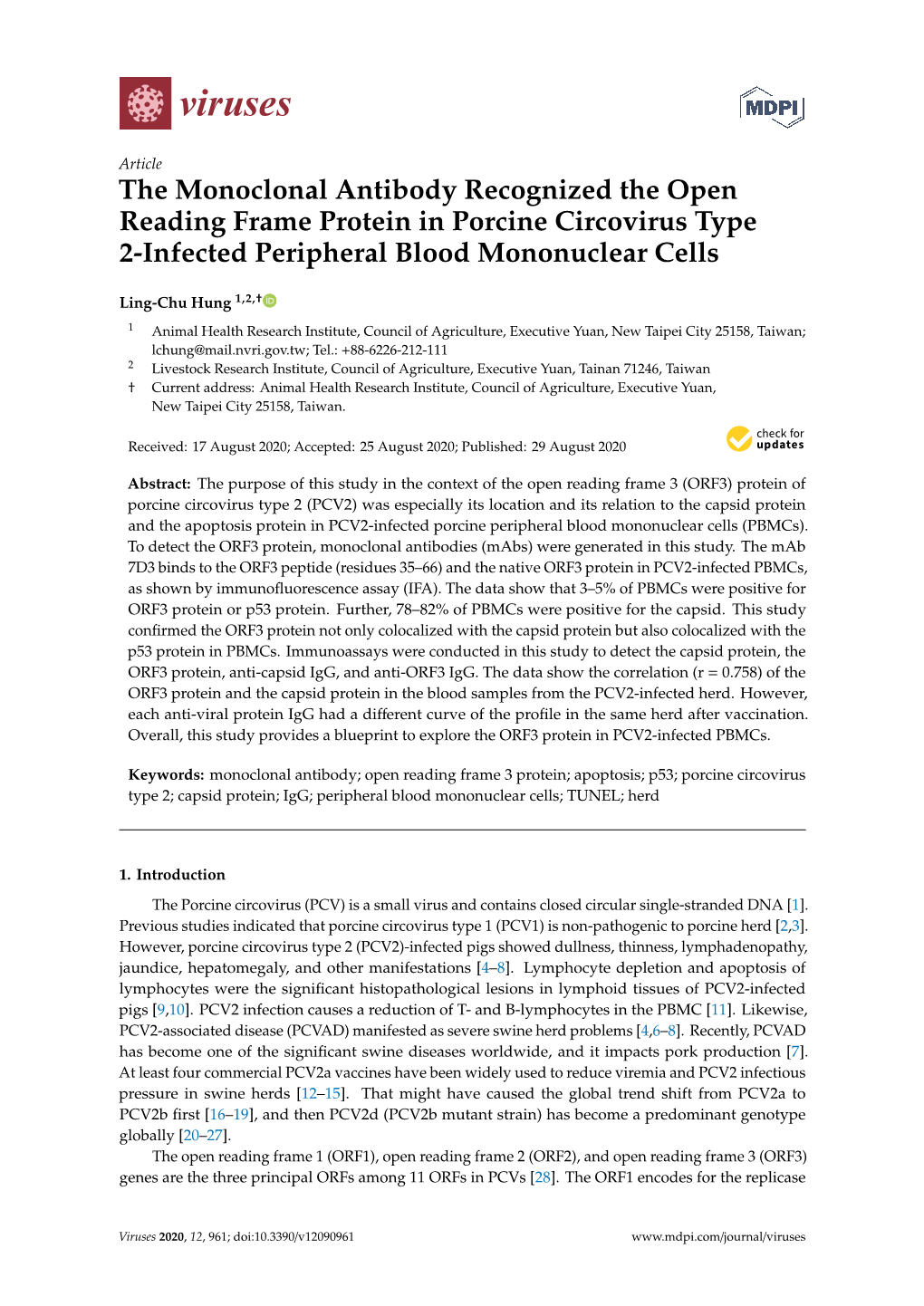 The Monoclonal Antibody Recognized the Open Reading Frame Protein in Porcine Circovirus Type 2-Infected Peripheral Blood Mononuclear Cells