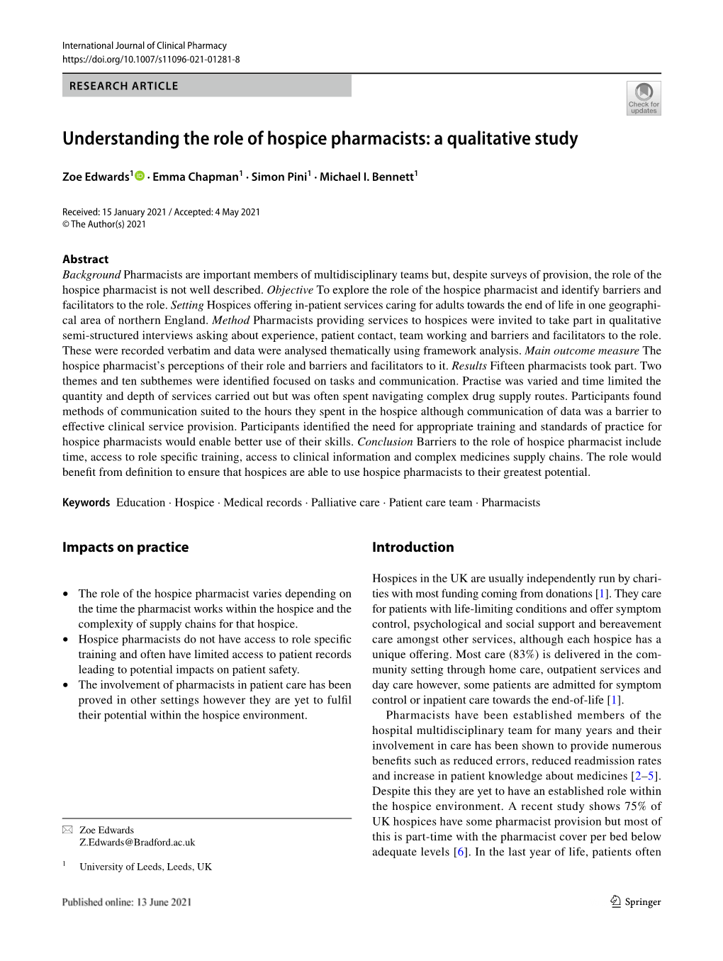 Understanding the Role of Hospice Pharmacists: a Qualitative Study