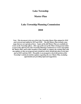 Lake Township Master Plan Lake Township Planning Commission