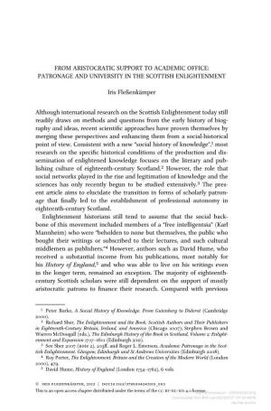 From Aristocratic Support to Academic Office: Patronage and University in the Scottish Enlightenment
