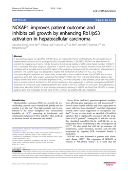 NCKAP1 Improves Patient Outcome and Inhibits Cell Growth By