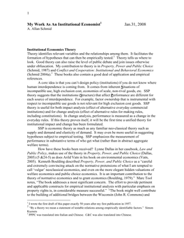 My Work As an Institutional Economist Jan.31, 2008