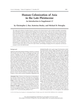 Human Colonization of Asia in the Late Pleistocene an Introduction to Supplement 17