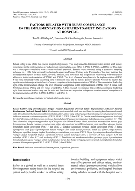 Factors Related with Nurse Compliance in the Implementation of Patient Safety Indicators at Hospital