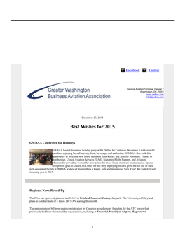 GWBAA News: Best Wishes for 2015 (December 23, 2014)
