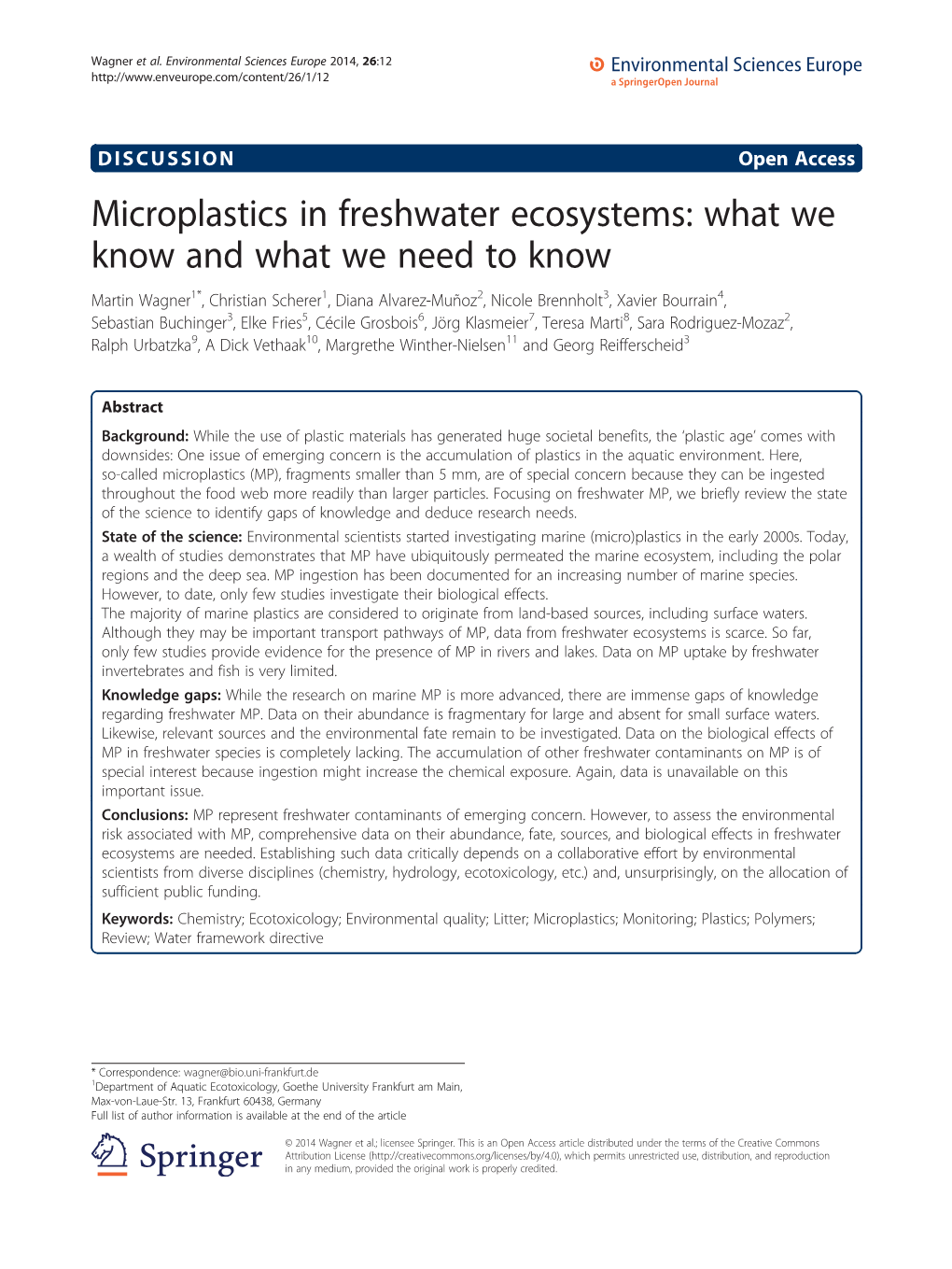 Microplastics in Freshwater Ecosystems: What We Know