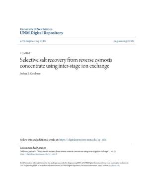 Selective Salt Recovery from Reverse Osmosis Concentrate Using Inter-Stage Ion Exchange Joshua E