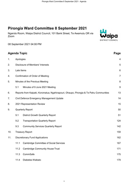 Pirongia Ward Committee Agenda 8 September 2021