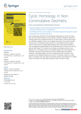 Cyclic Homology in Non- Commutative Geometry Series: Encyclopaedia of Mathematical Sciences