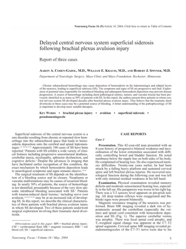 Delayed Central Nervous System Superficial Siderosis Following Brachial Plexus Avulsion Injury