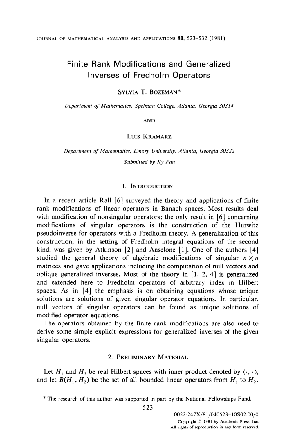 Finite Rank Modifications and Generalized Inverses of Fred Hol M Operators