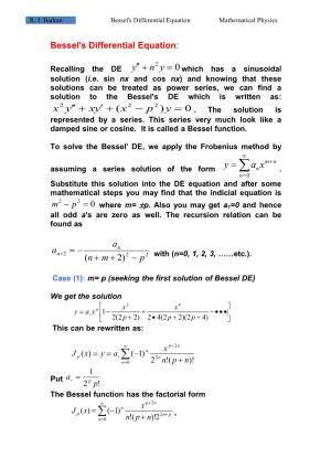 Bessel's Differential Equation Mathematical Physics