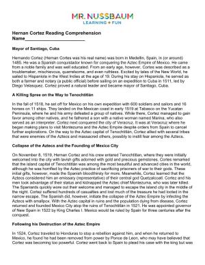 Hernan Cortez Reading Comprehension Name______