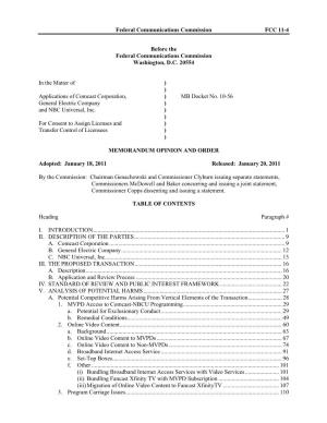 FCC Memorandum Opinion and Order 11-4 of 1/18/2011