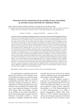 Estructura De Las Asociaciones De Las Estrellas De Mar (Asteroidea) En Arrecifes Rocosos Del Golfo De California, México