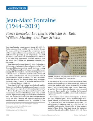 Jean-Marc Fontaine (1944–2019) Pierre Berthelot, Luc Illusie, Nicholas M