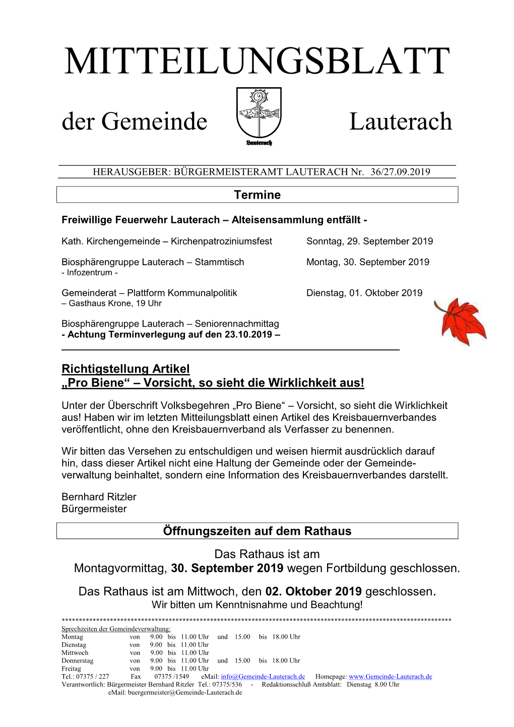 MITTEILUNGSBLATT Der Gemeinde Lauterach