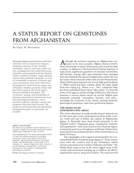 A STATUS REPORT on GEMSTONES from AFGHANISTAN by Gary W