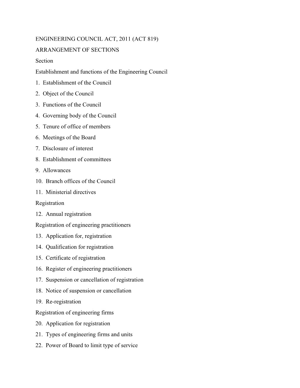 engineering-council-act-2011-act-819-arrangement-of-sections-section