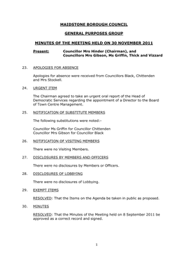 Maidstone Borough Council General Purposes Group Minutes of The