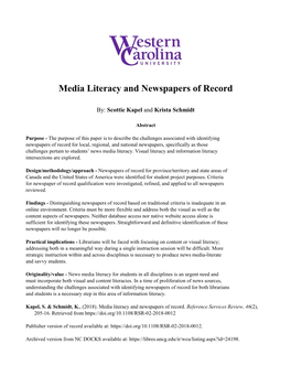 Media Literacy and Newspapers of Record