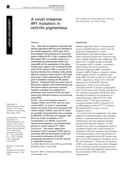 A Novel Missense RP1 Mutation in Retinitis Pigmentosa