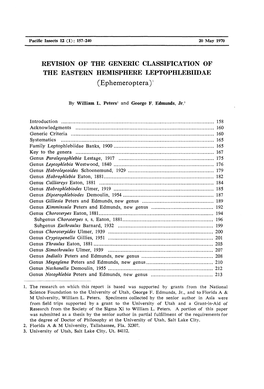 REVISION of the GENERIC CLASSIFICATION of the EASTERN HEMISPHERE LEPTOPHLEBIIDAE (Ephemeroptera)'