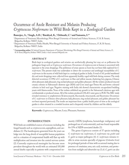 Occurrence of Azole Resistant and Melanin Producing Cryptococcus Neoformans in Wild Birds Kept in a Zoological Garden