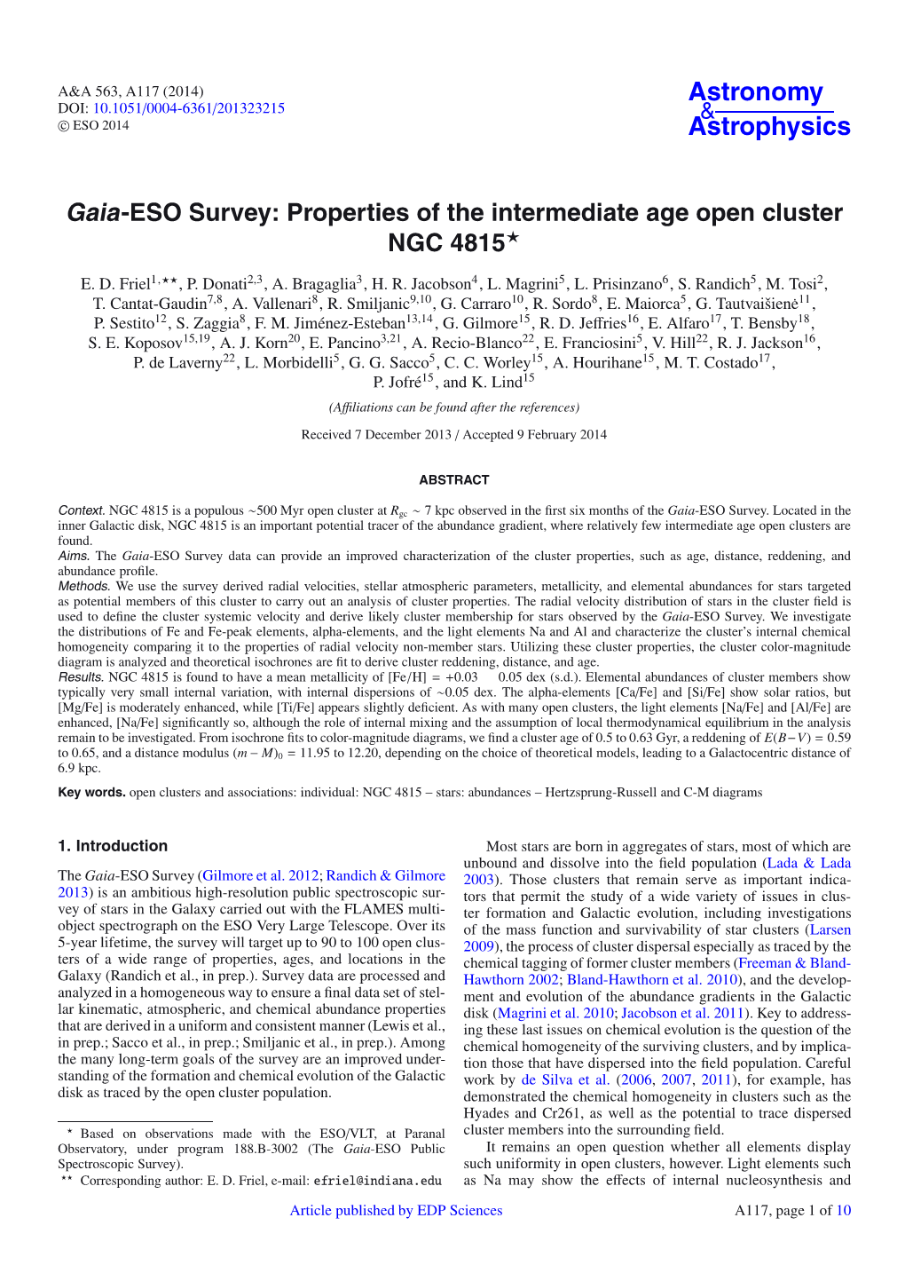 Gaia-ESO Survey: Properties of the Intermediate Age Open Cluster NGC 4815