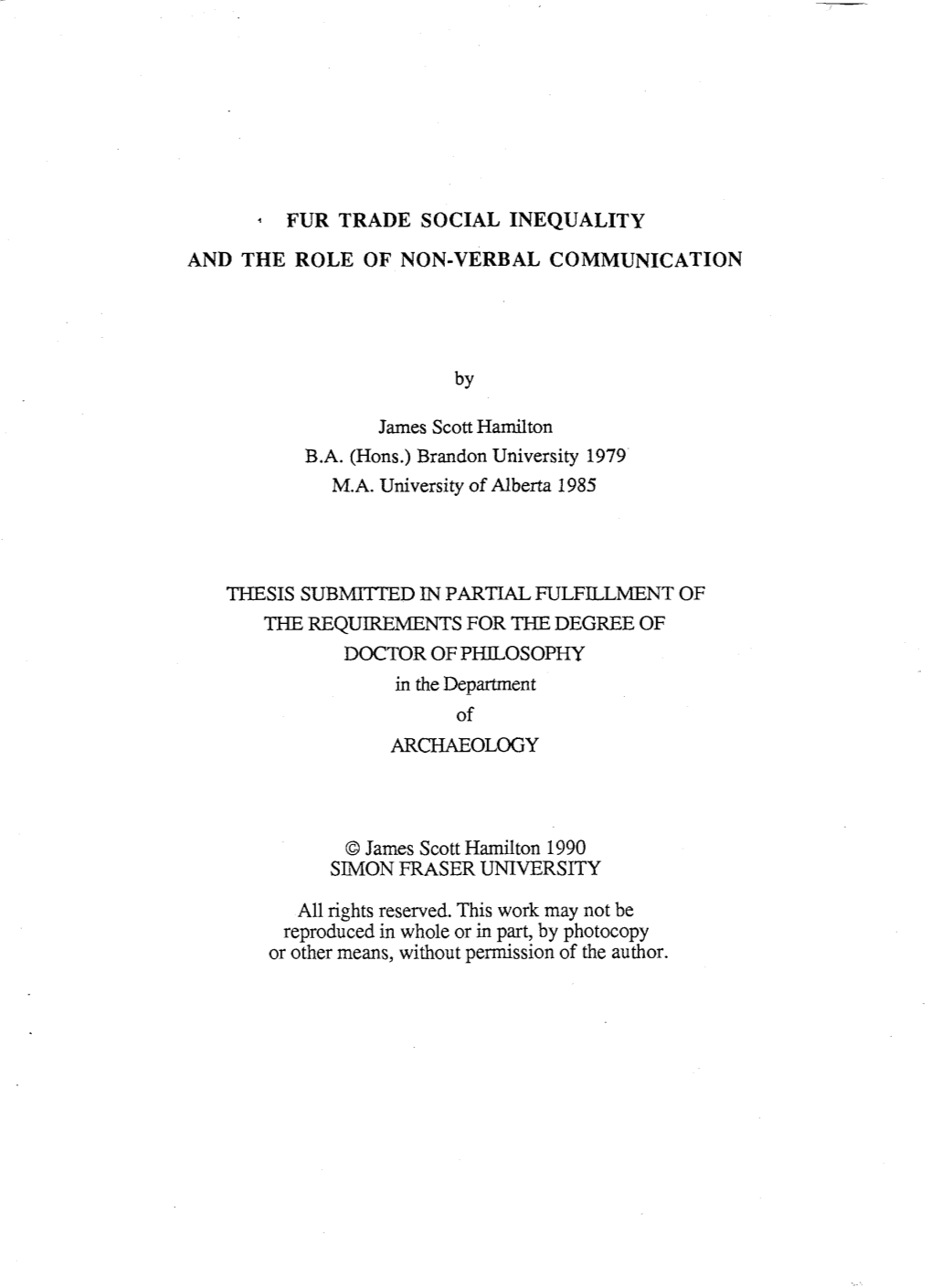 Fur Trade Social Inequality and the Role of Non-Verbal Communication / By