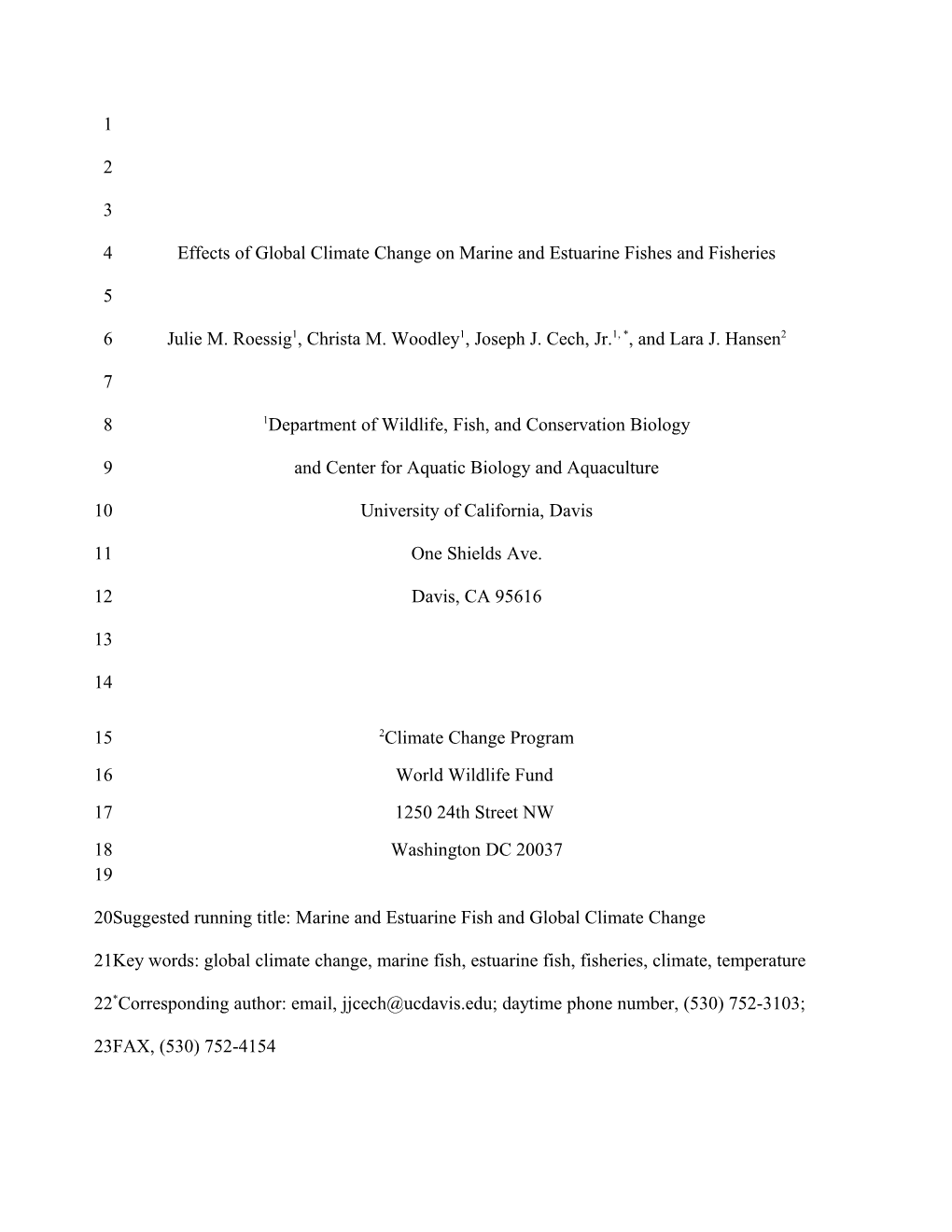 Effects Of Global Climate Change On Marine And Estuarine Fish And Fisheries