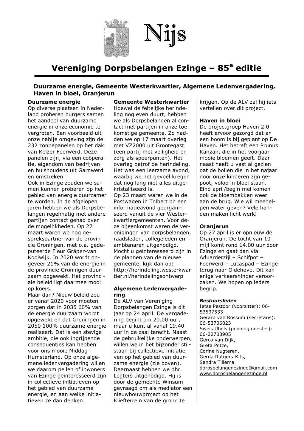 Vereniging Dorpsbelangen Ezinge – 85 Editie