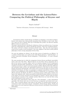 Between the Leviathan and the Laissez-Faire: Comparing the Political Philosophy of Keynes and Hayek