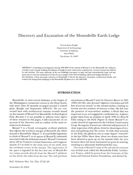Discovery and Excavation of the Moundville Earth Lodge
